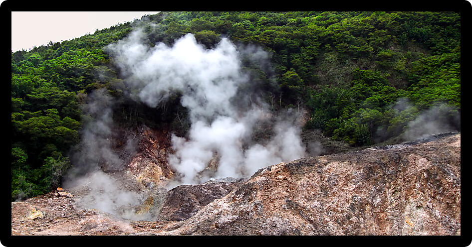 View of the Sulphur Springs Drive-in Volcano near Soufriere Saint Lucia.
