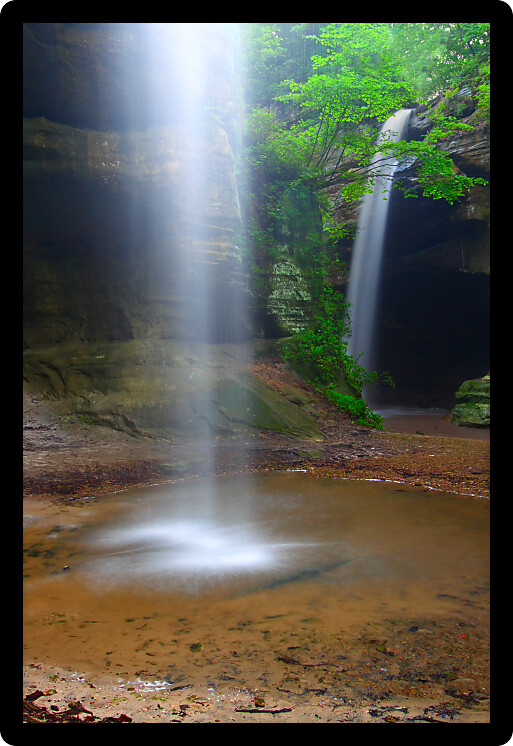 Twin waterfalls crash into Tonti Canyon on a spring day at Starved Rock State Park.