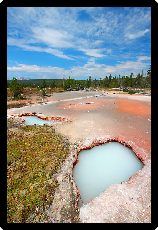 Beautiful colors of the Artist Paint Pots area in Yellowstone National Park in Wyoming.