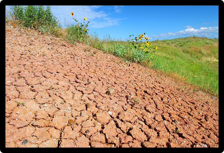 Dried and parched ground of Badlands National Park in South Dakota.