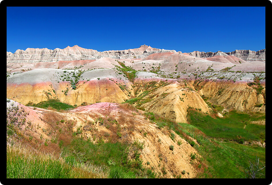 Beautifully colored mountains of Badlands National Park in South Dakota.