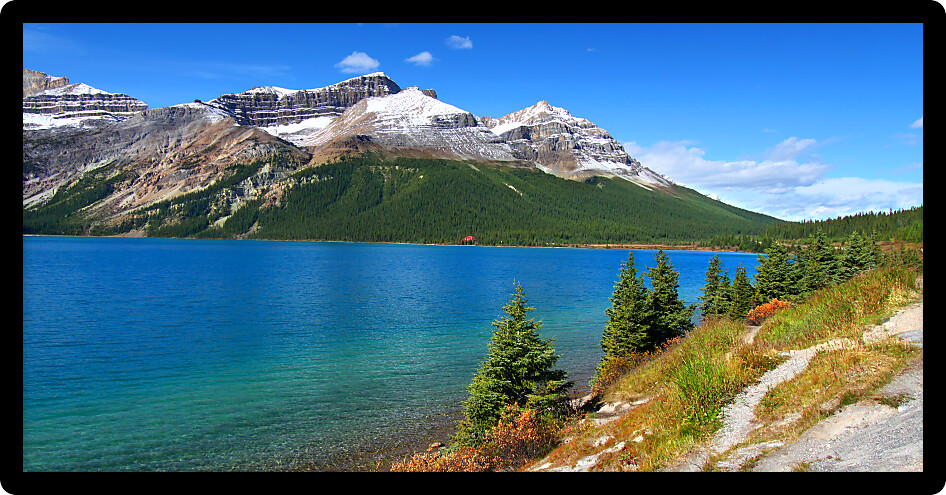 Scenic view of Bow Lake seen in Banff National Park of Alberta.