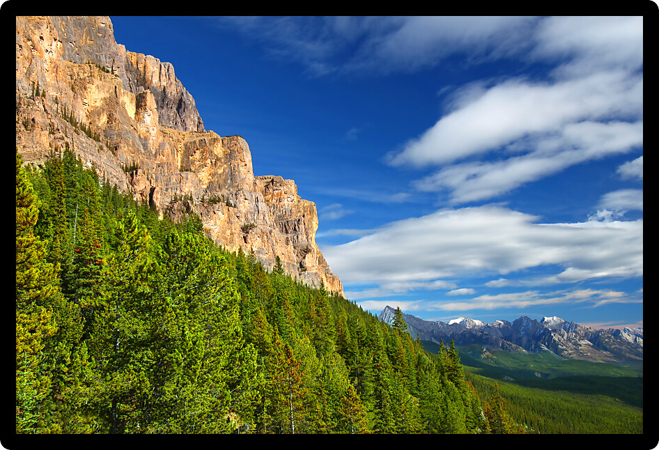 View of Castle Mountain on a gorgeous autumn day in Banff National Park.
