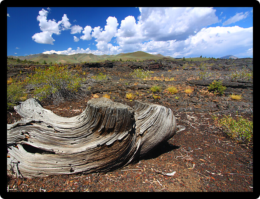 Strange volcanic landscape at Craters of the Moon National Monument of Idaho.