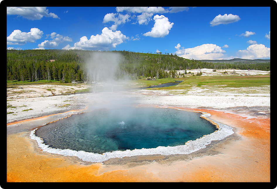 Bright colors of Crested Pool in Yellowstone National Park of Wyoming.