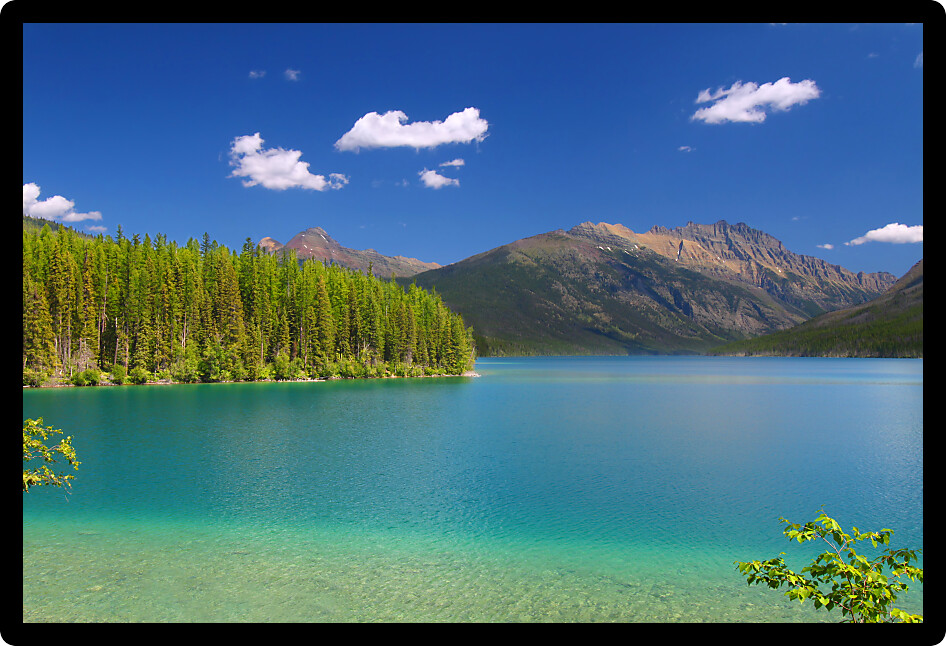Kintla Lake in Glacier National Park on a beautiful summer day.