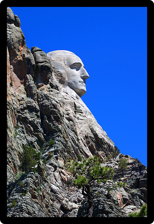 Profile view of Mount Rushmore National Memorial in the Black Hills of South Dakota.