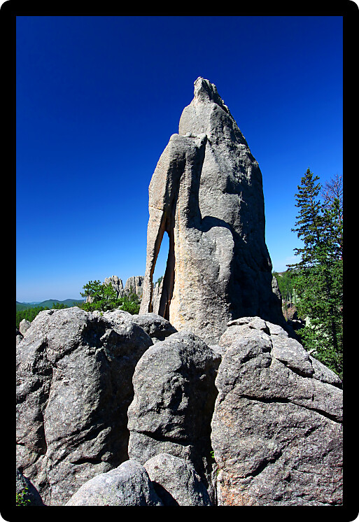 Needles Eye rock formation in Custer State Park of South Dakota.