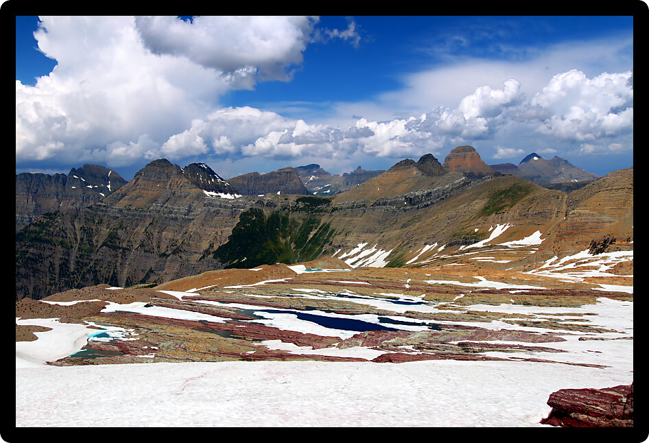 Magnificent scenery near Sperry Glacier in the mountains of Glacier National Park USA.