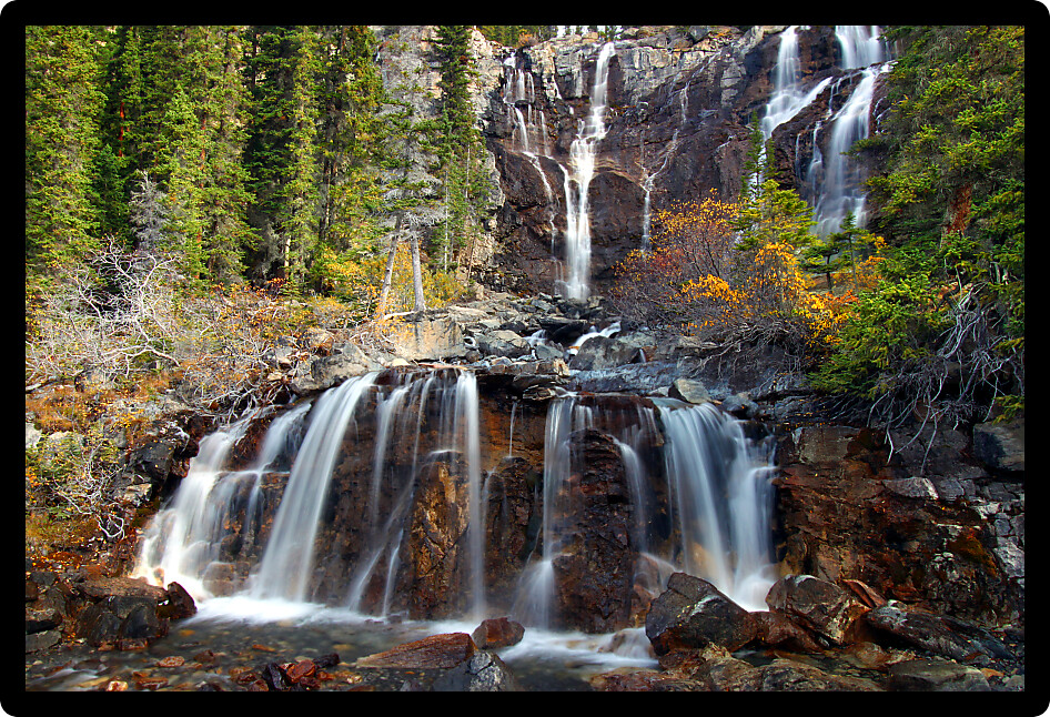 Scenic view of Tangle Falls at Jasper National Park of Canada.