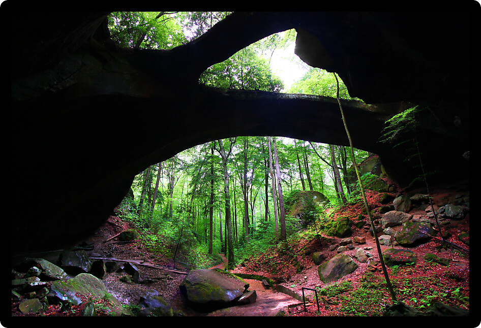 Double Natural Rock Bridge spans the lush forests of Alabama USA.
