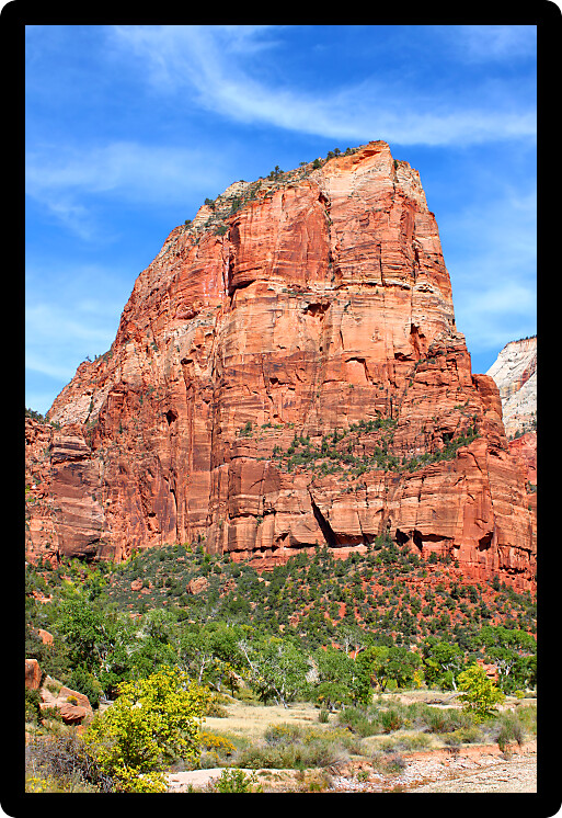 Prominent mountain Angels Landing in Zion National Park of Utah.