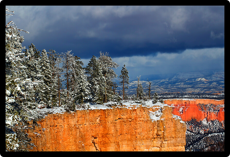 Beautiful snow covered cliffs of Bryce Canyon National Park in Utah.
