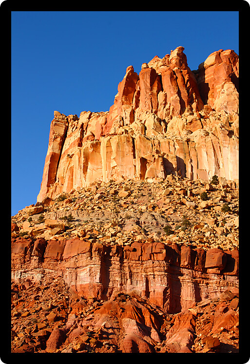 Red rock formations dominate the landscape of Capitol Reef National Park in Utah.
