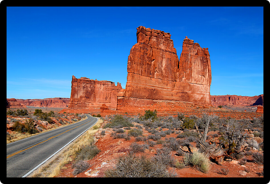 Courthouse Towers of Arches National Park on a lovely autumn day.