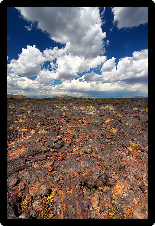 Jagged volcanic rock stretches far into the landscape at Craters of the Moon National Monument of Idaho.