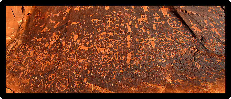 Panoramic view of the petroglyphs on Newspaper Rock in Utah USA.