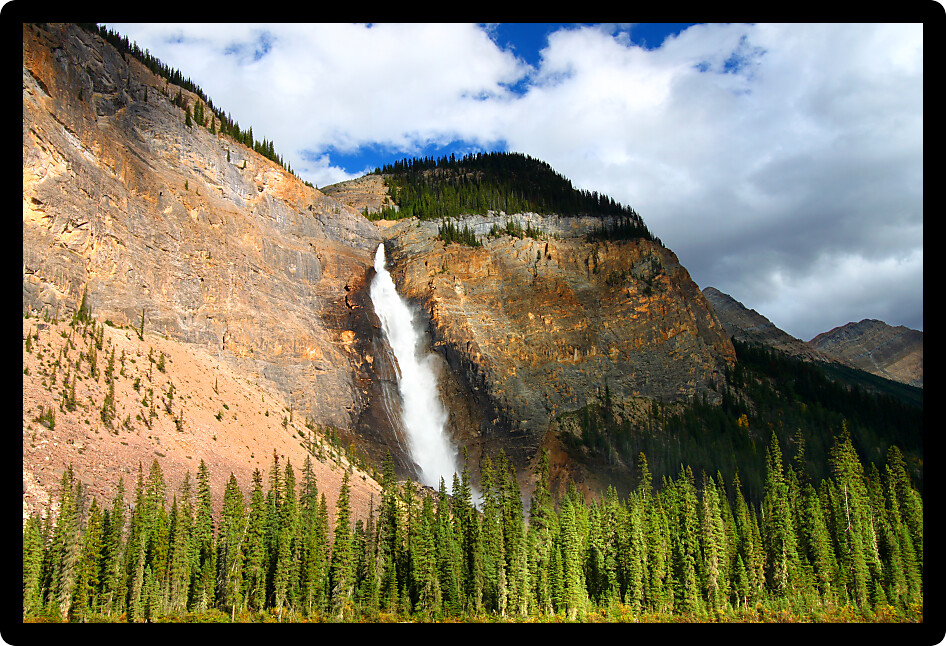 Takakkaw Falls plummets down the cliffs of Yoho National Park in Canada.