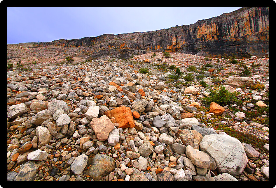 Rocks exposed from receding glaciers of Yoho National Park in Canada.
