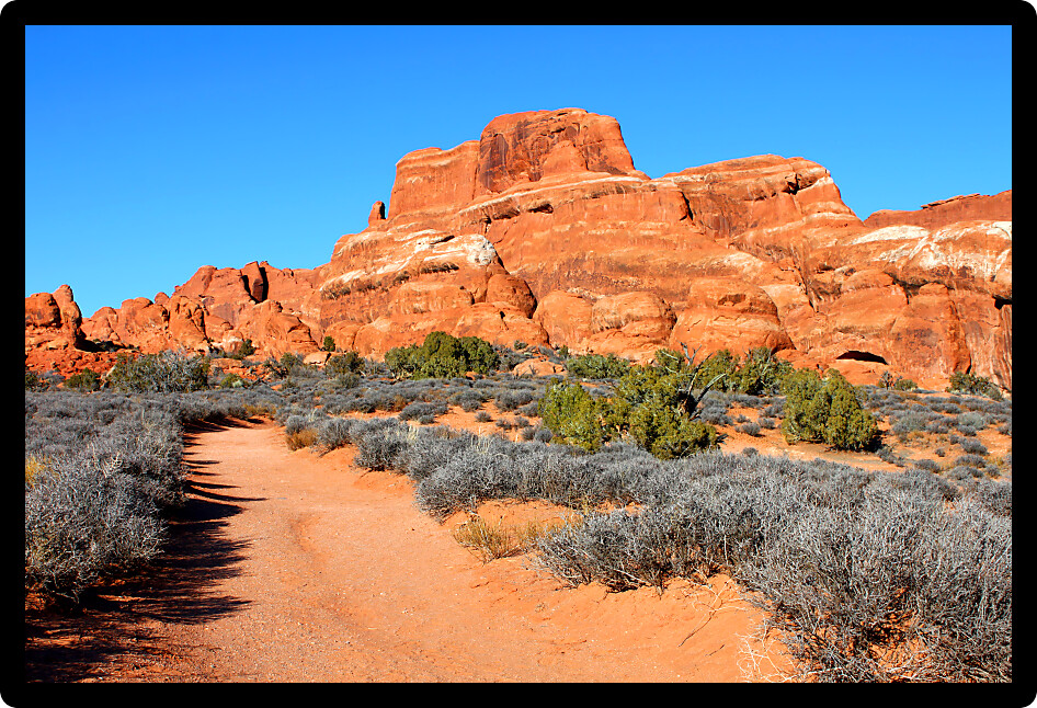 Arches National Park has many hiking trails to view the rugged scenery of Utah.