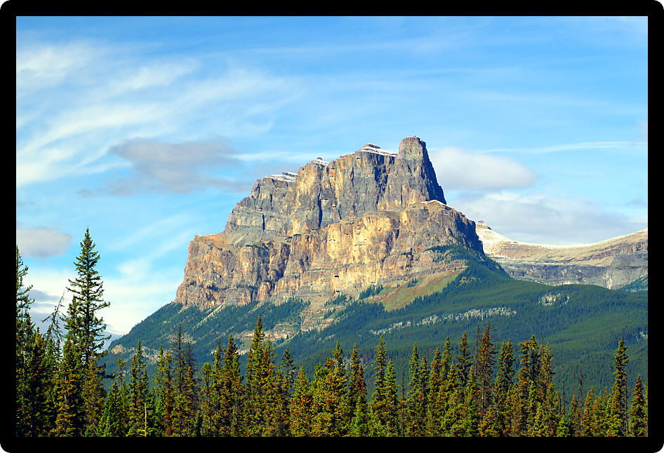 View of Castle Mountain on a gorgeous day in Banff National Park of Canada.