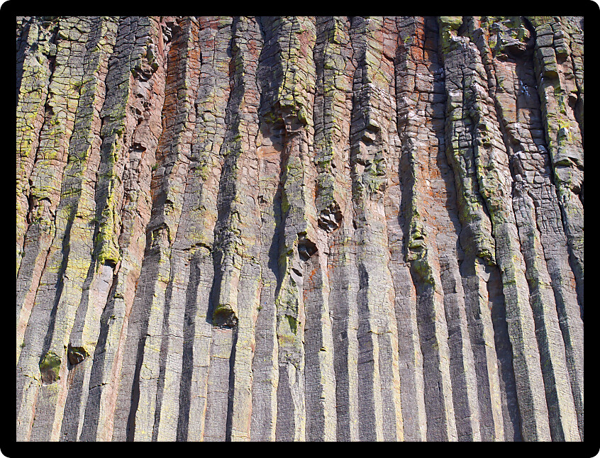 Interesting geological features of Devils Tower National Monument in Wyoming.