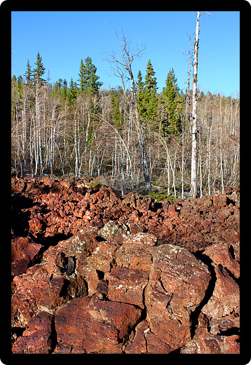 Lava field amongst the woodlands of the Dixie National Forest of Utah.