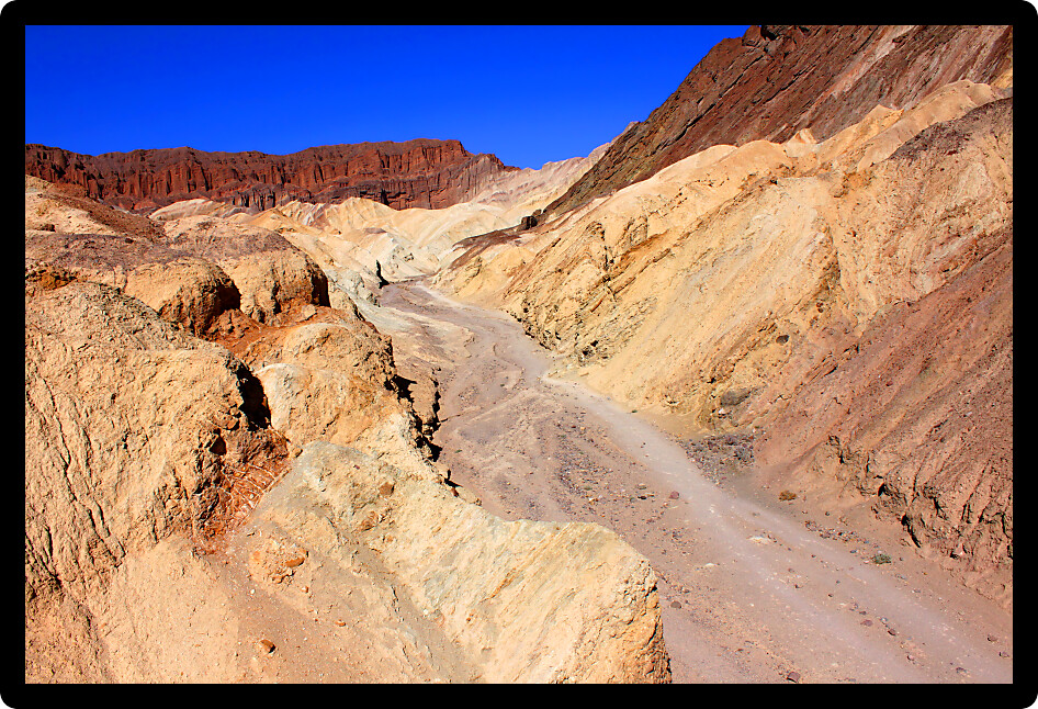 Overhead view of rocky scenery at Golden Canyon in Death Valley National Park.