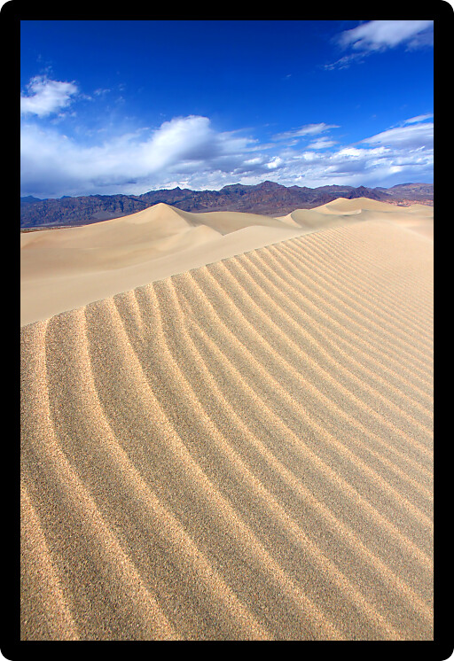 Beautiful wavy patterns in the Mesquite Flat Sand Dunes of Death Valley National Park.