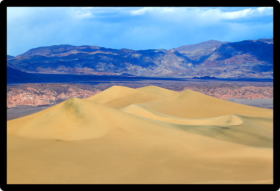 Beautiful pyramid shaped formations at the Mesquite Flat Sand Dunes of Death Valley National Park in California.
