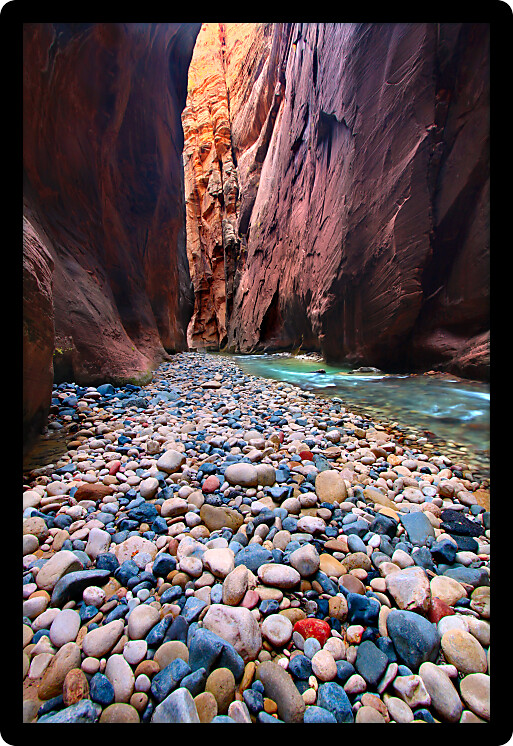 Narrows of the Virgin River in Zion National Park of Utah.
