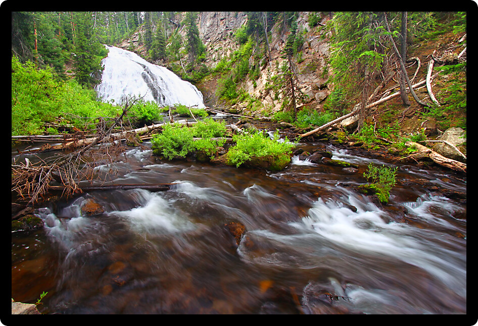 Virginia Cascades on an overcast summer day in Yellowstone National Park.